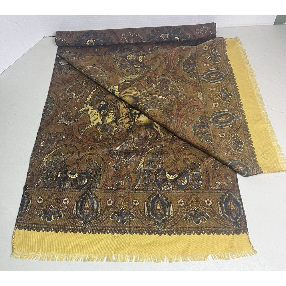 Lanvin Paris Wool Silk Scarf Equestrian Horse Paisley Wool & Silk Italy 19x62 - Picture 3 of 14